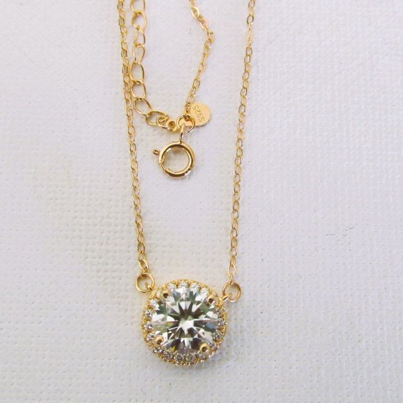 Gold 2 carat Moissanite Halo Pendant Necklace - Picture 1 of 6